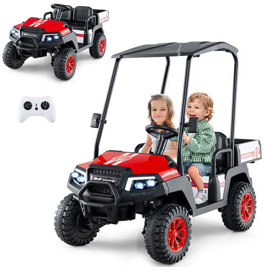 24V Kids Golf Cart 4WD 2-Seater Ride on Car with Storage Trunk and Horn-Black