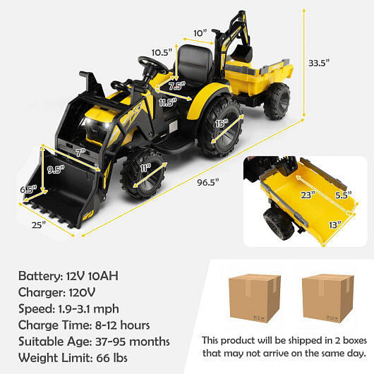 12V 3 in 1 Kids Ride On Excavator with Shovel Bucket and Music-Green