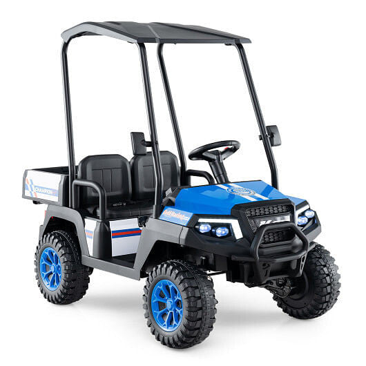 24V Kids Golf Cart 4WD 2-Seater Ride on Car with Storage Trunk and Horn-Black