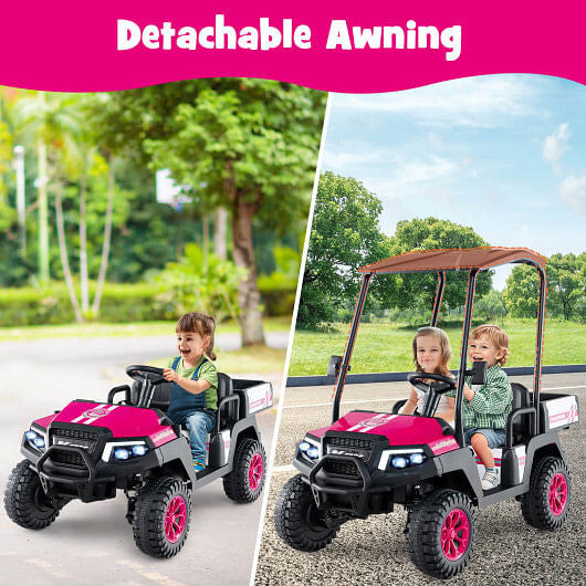 24V Kids Golf Cart 4WD 2-Seater Ride on Car with Storage Trunk and Horn-Black